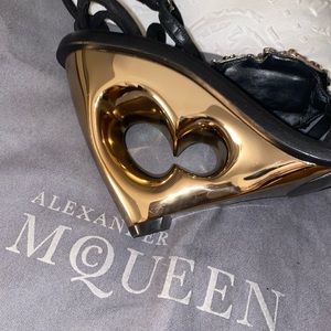 Alexander McQueen Black Suede Stone Wedges.